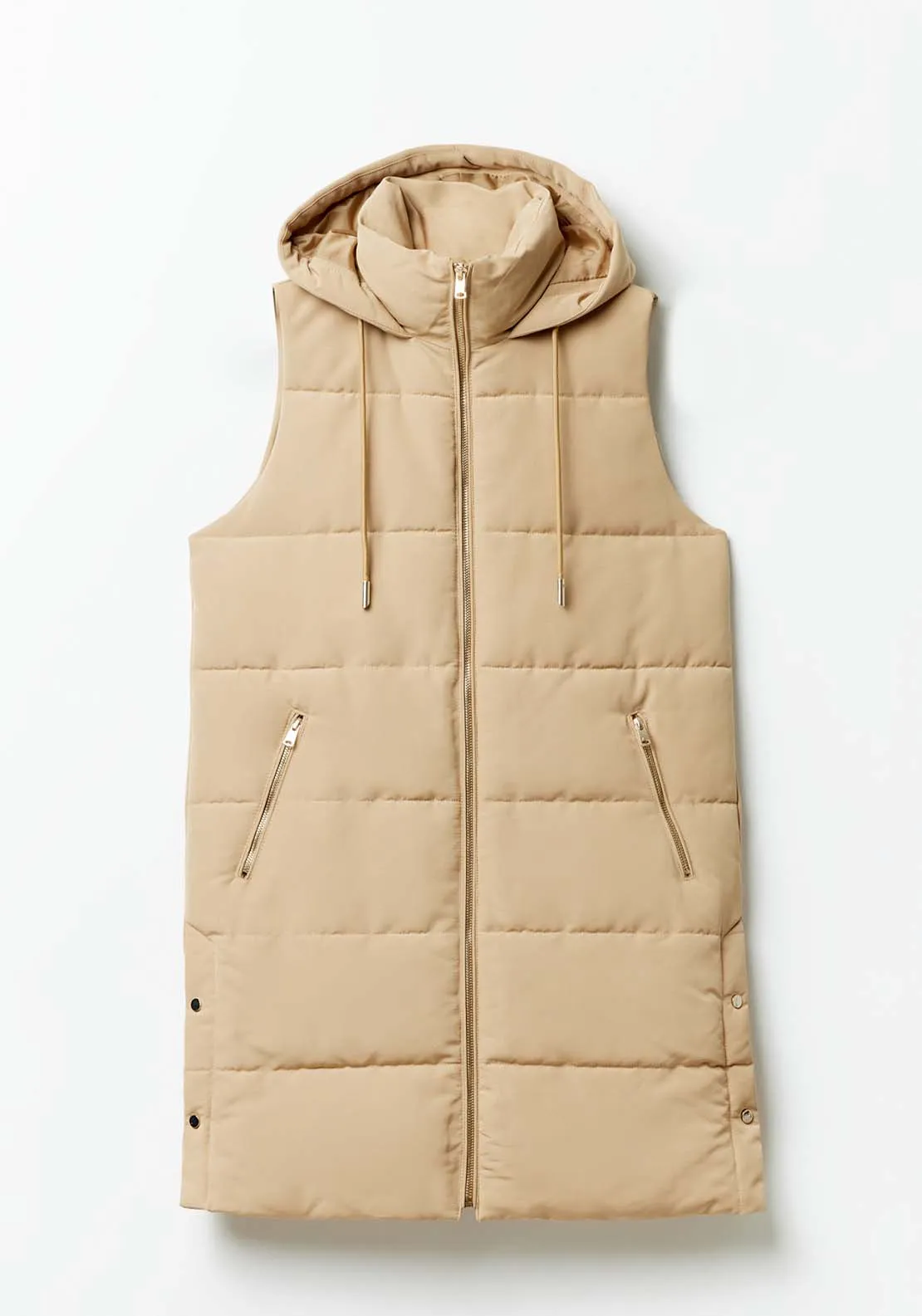 Zip Long Gilet - Camel