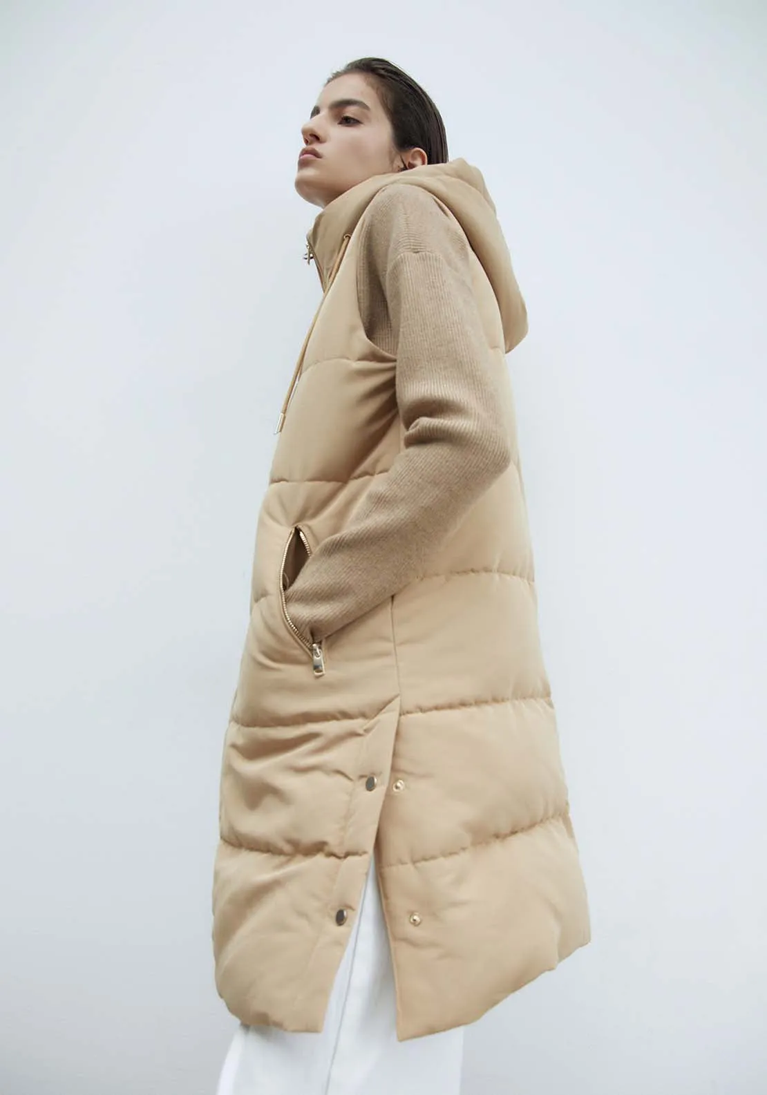 Zip Long Gilet - Camel