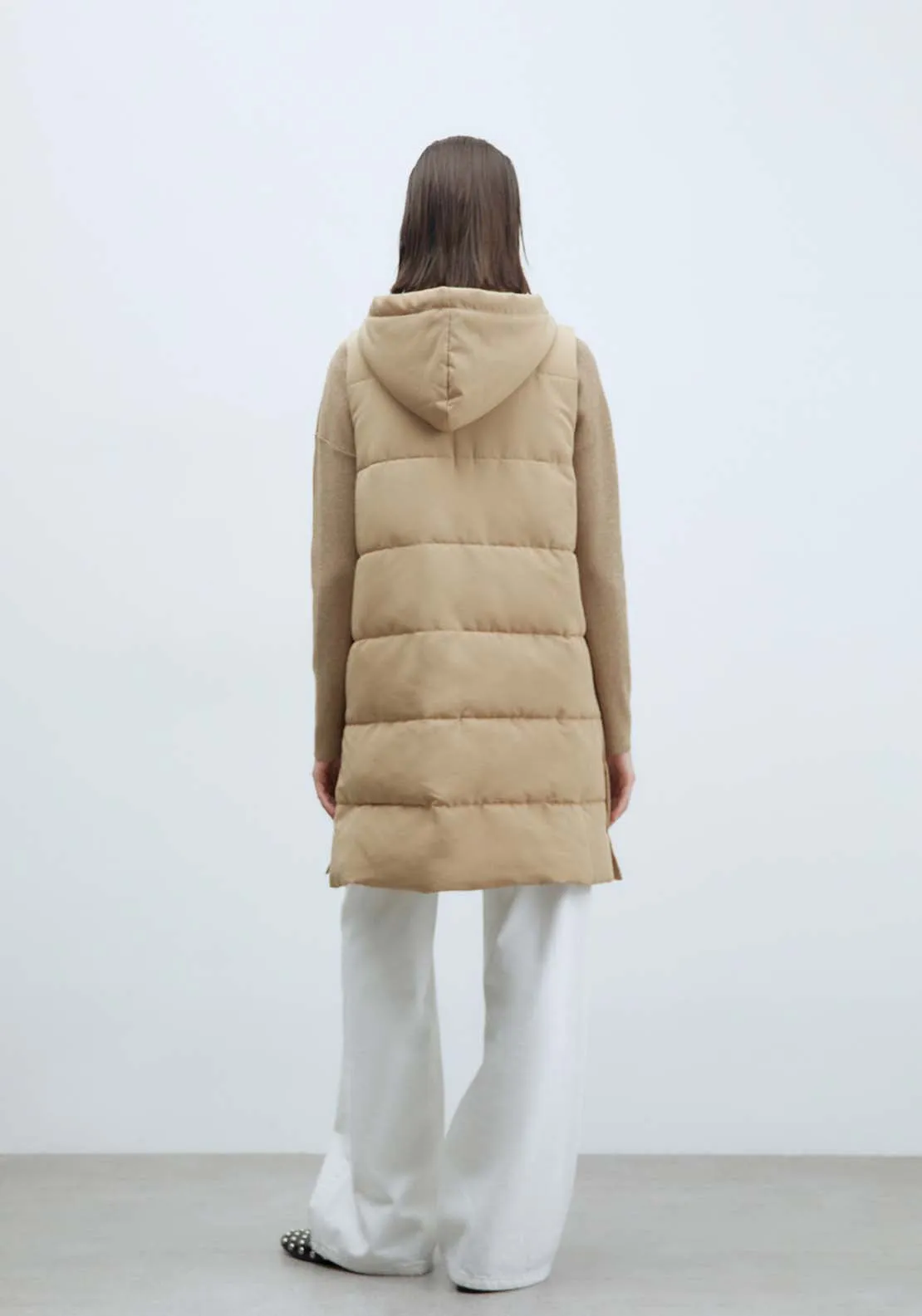 Zip Long Gilet - Camel