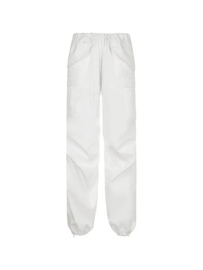 Zipper Low Waist White Cargo Pants